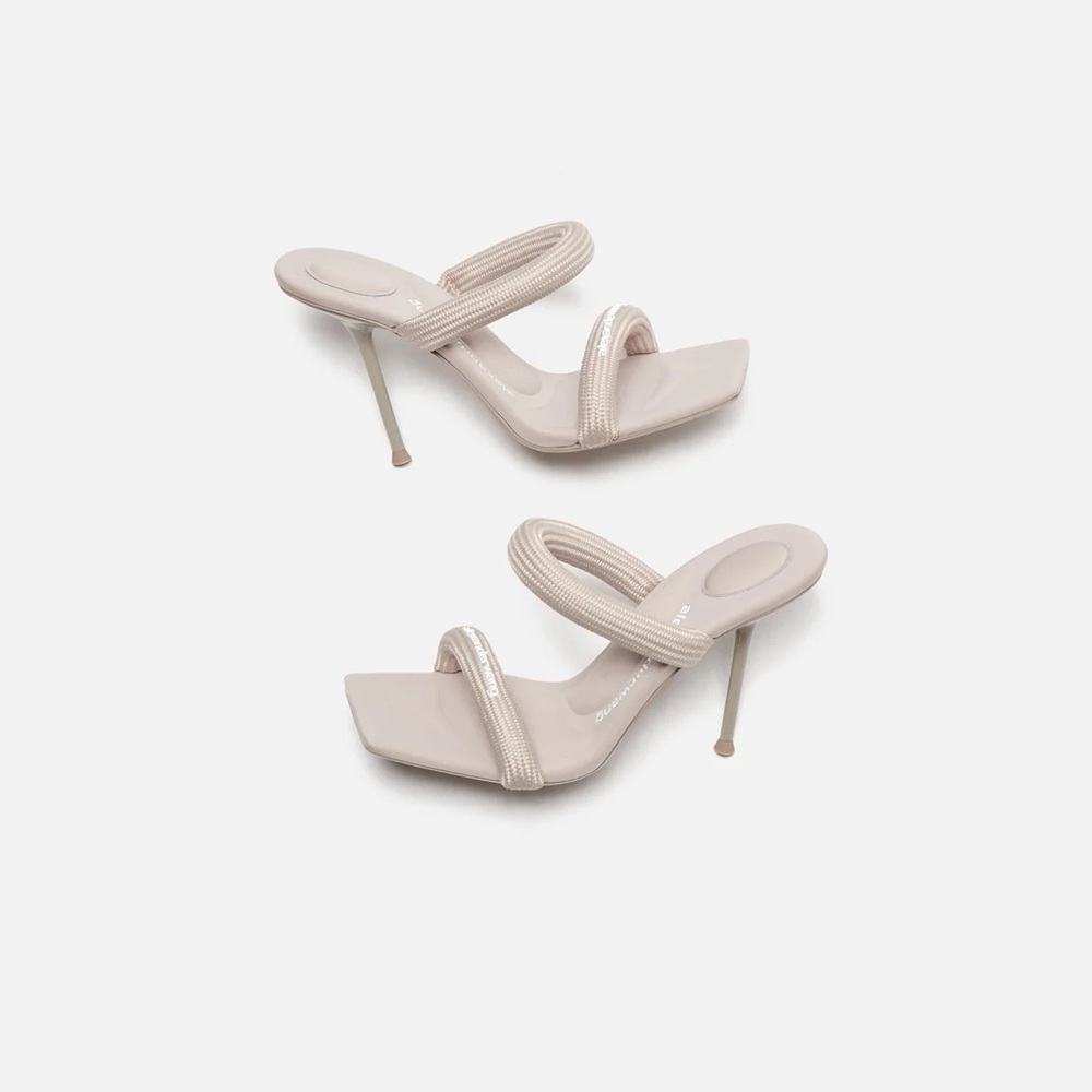 Alexander Wang
Tubular Webbing Sandal 
Heel height: 10.5 cm
Color: Simply Taupe